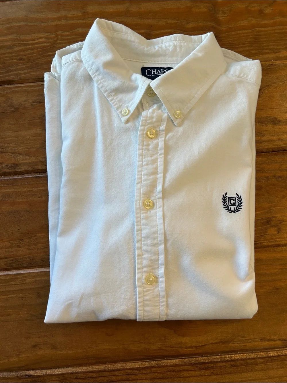 Chaps Men's Youth XL (18-20) White Button-Down Shirt with Navy Crest